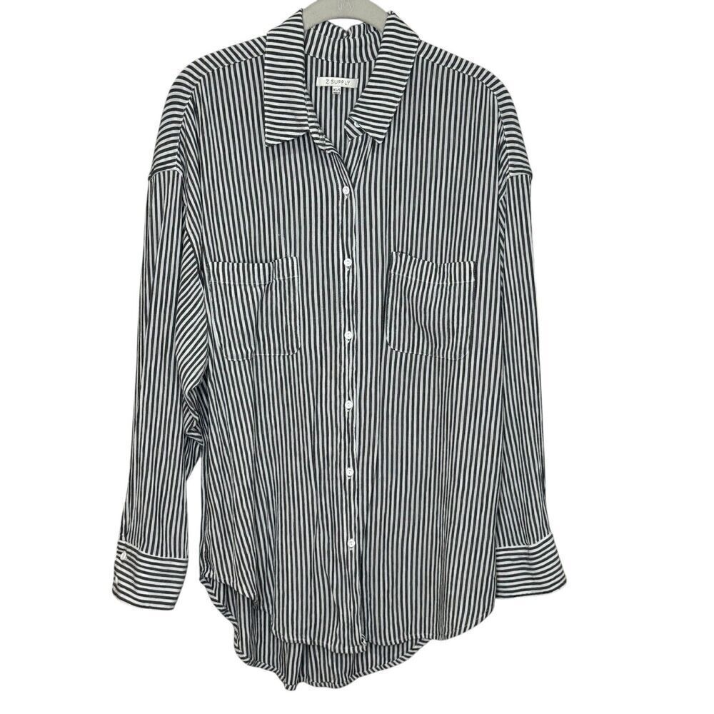Z Supply Lalo Button Up Top Tunic Size XS / Small Striped Black White